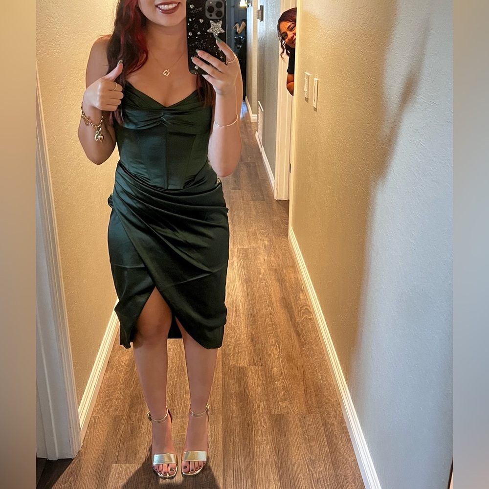 pre-owned Bardot Jamila Corset Dress Size 2- Forest Green